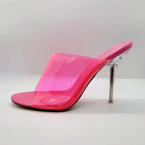 NEW Hot Pink Clear Peeptoe Mule Heels Sz 7 - Picture 7 of 14